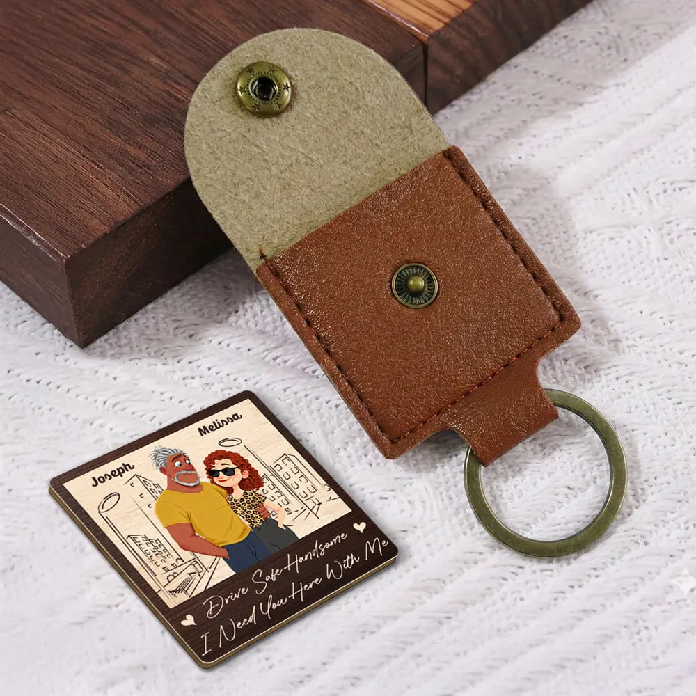 Personalized Wooden Pocket Hug Keychain Card With Couple Illustration Drive Safe I Love You Unique Gift For Boyfriend Or Husband