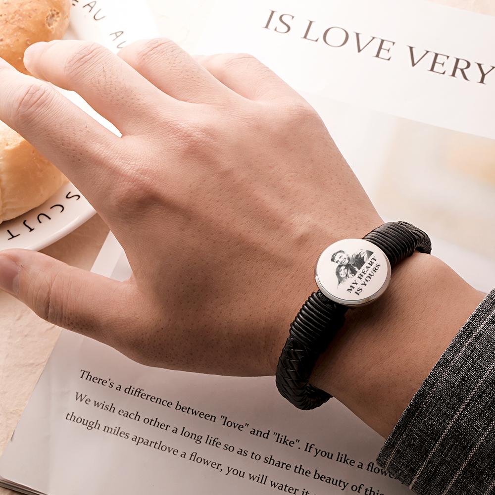 Any Photo - Personalized Couple Photo Leather Wide Bracelet