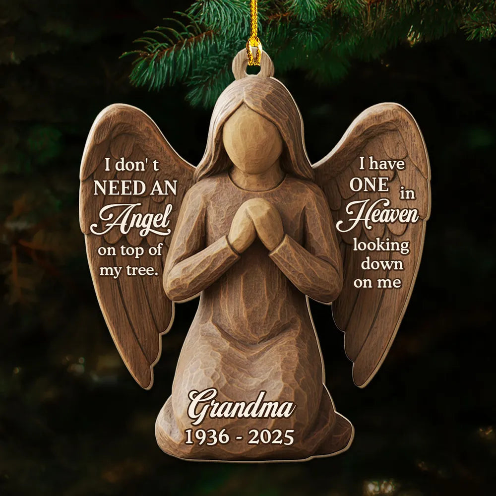 Personalized Wooden Ornament for Grandma in Heaven – Custom Angel Memorial Keepsake for Christmas Tree, Unique Sympathy Gift