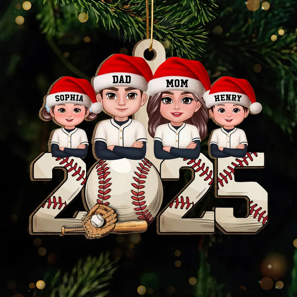 Wooden Baseball Ornament with Cartoon Family Design, Cozy Holiday Décor and Thoughtful Gift for Loved Ones