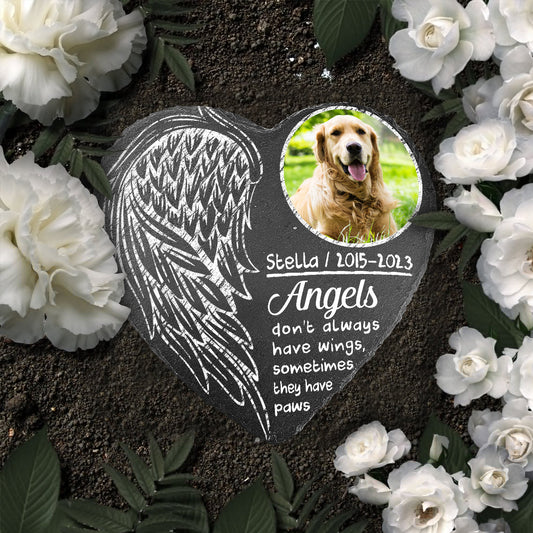 Angel Don't Always Have Wings - Personalized Dog Heart Shaped Stone