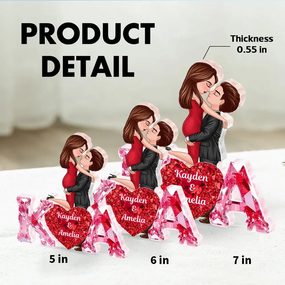 Personalized Shaped Acrylic Block Plaque With Couple Kissing Above Heart Initials, Unique Romantic Gift for Her or Him