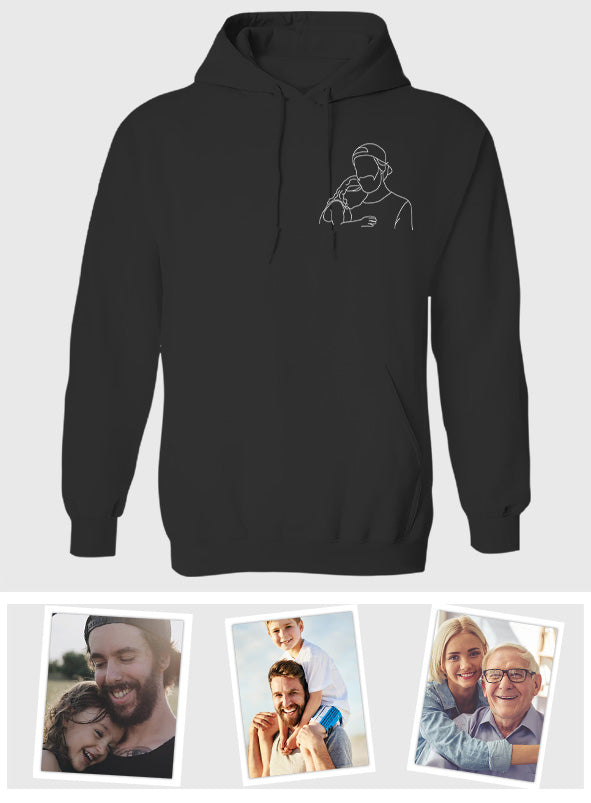 Custom Line Art - Personalized Step Dad Embroidered Hoodie