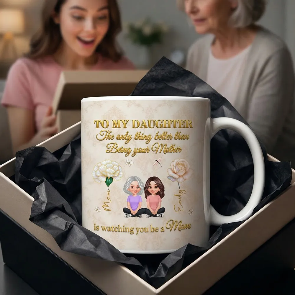 To My Daughter Inspirational Ceramic Mug, Personalized Keepsake Gift from Mom, Warm Neutral Floral Design