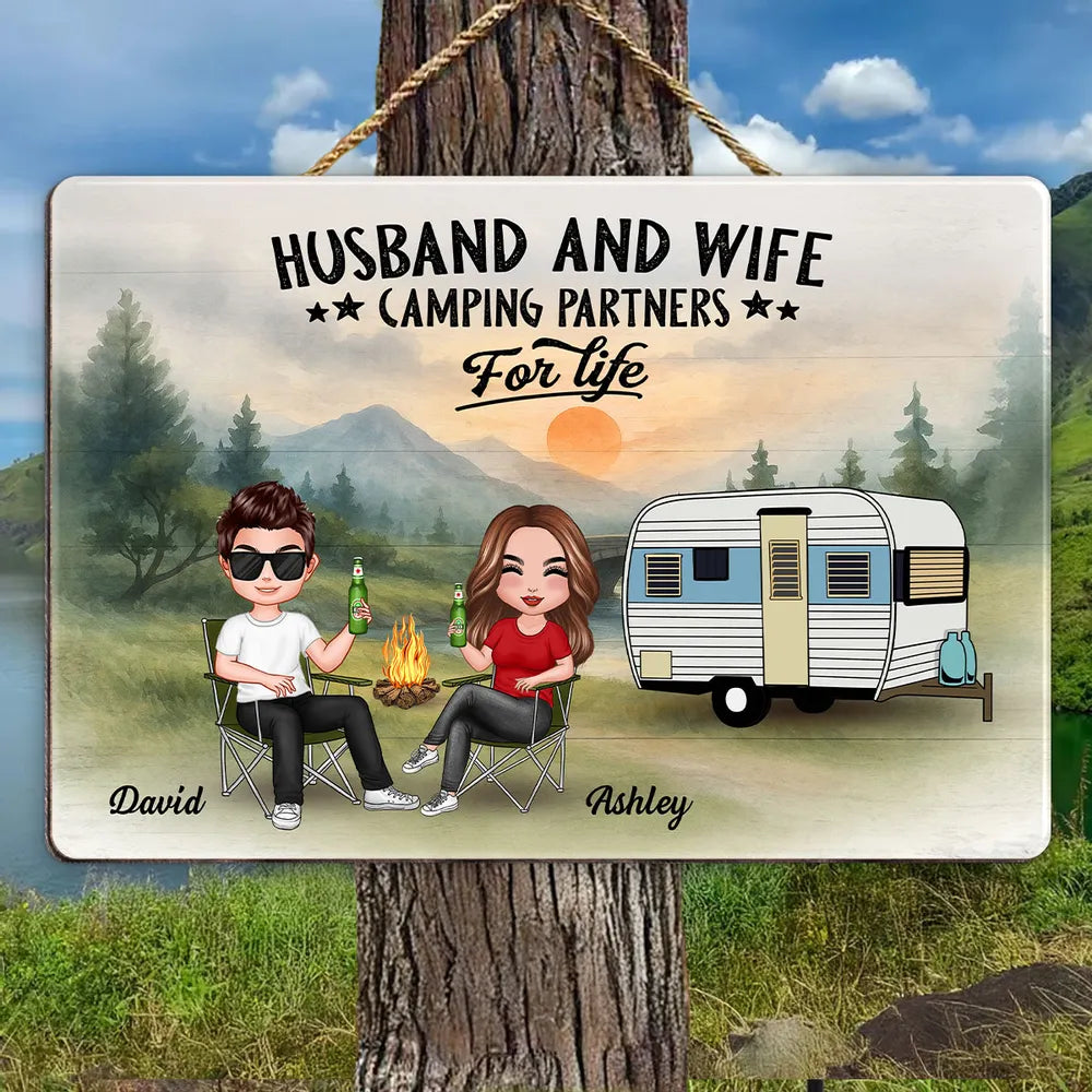 Doll Camping Couple Mountain Personalized Wood Sign