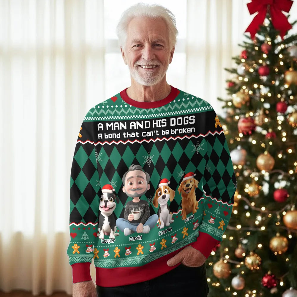 Personalized Printed Sweatshirt for Dog Dads – A Man and His Dog Christmas Gift, Unique Cozy Holiday Surprise