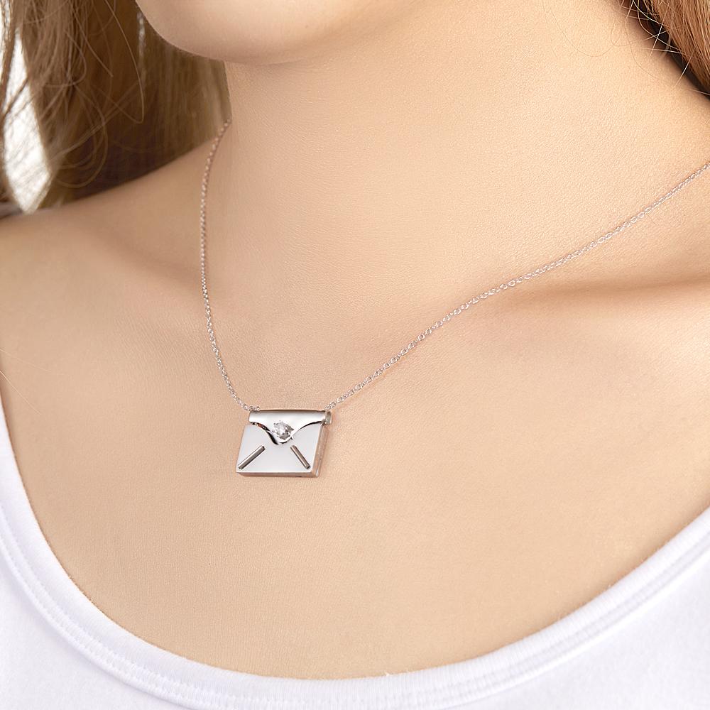 Any Text Letter - Personalized Couple Engraved Necklace Envelope Letter