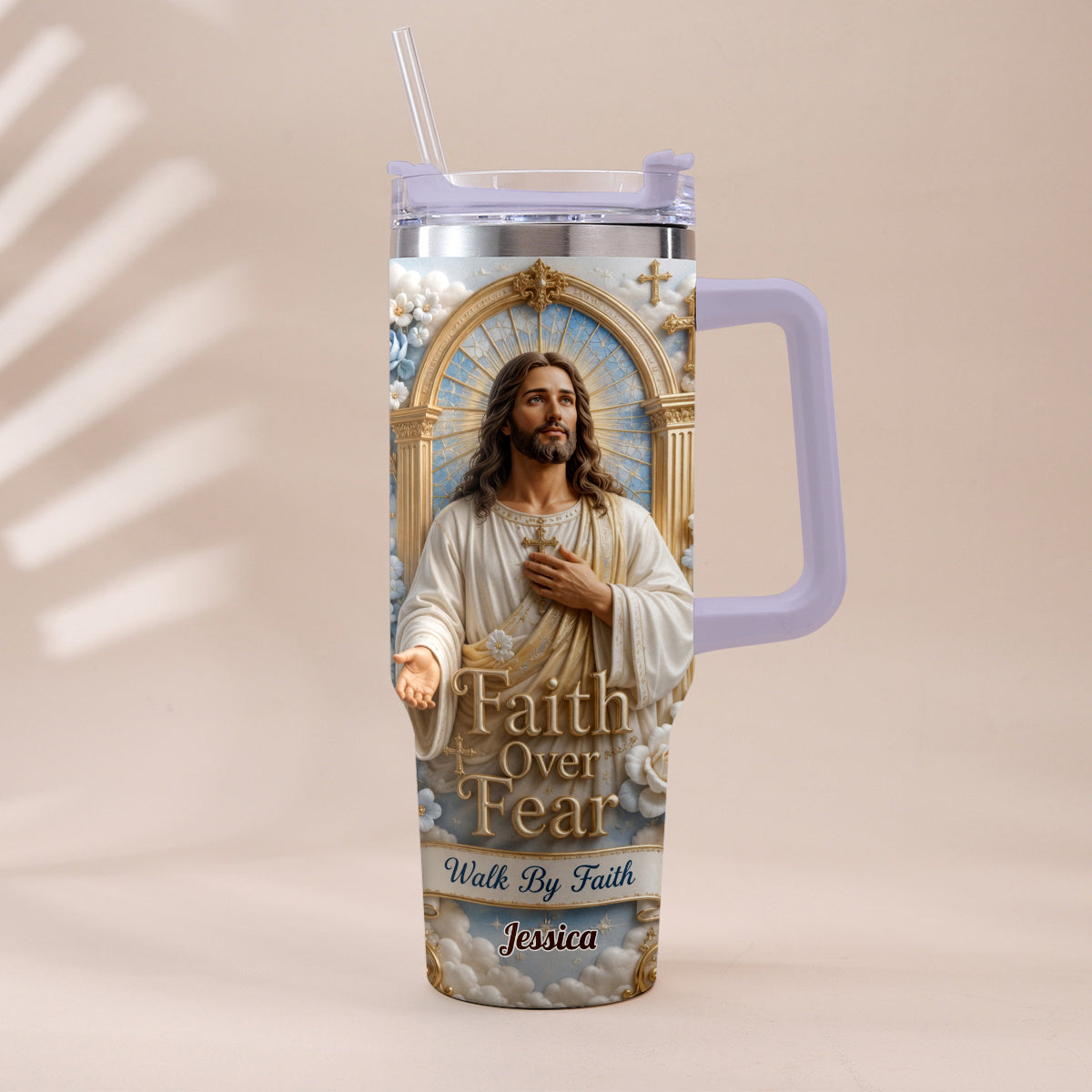 Faith Over Fear - Personalized Christian Tumbler With Plush Charm