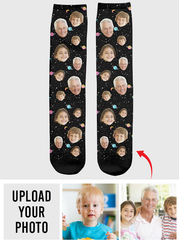 Custom Face Galaxy - Personalized Grandpa Socks