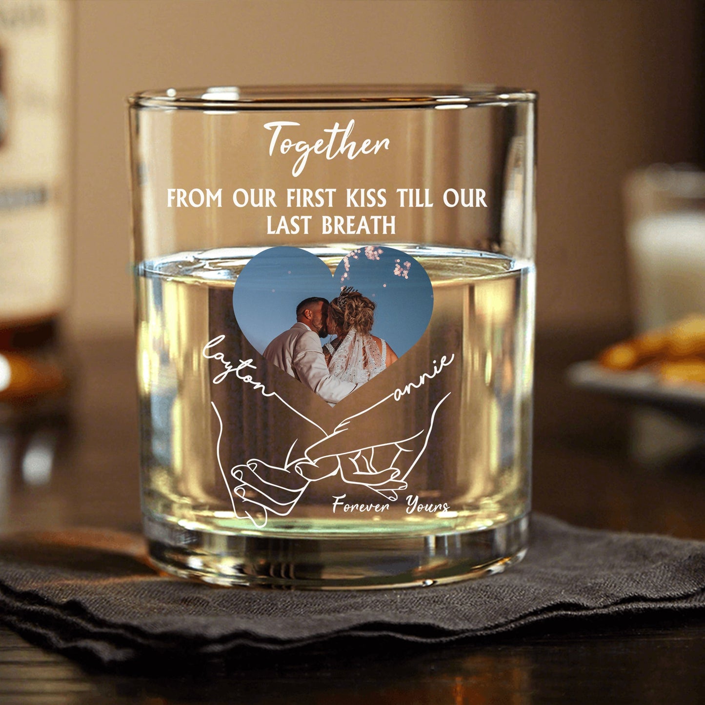 Personalized Romantic Whiskey Glasses, Upload Photo Custom Couple Gift with Photo & Love Quote