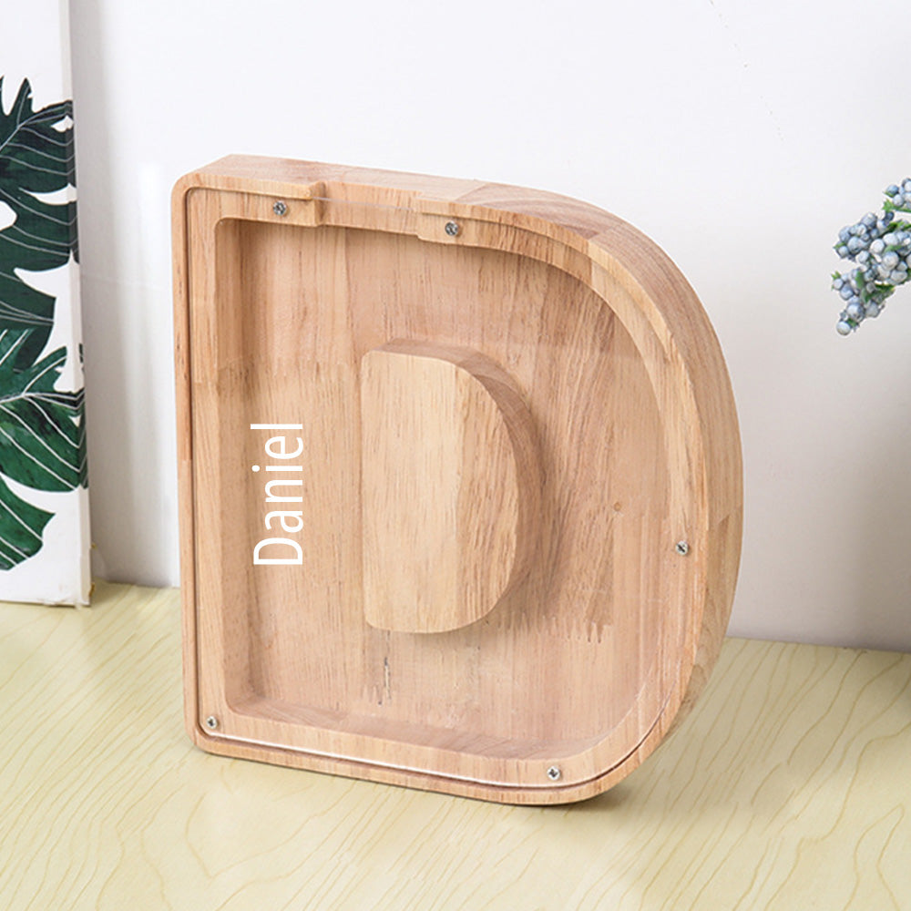 Custom Initial And Name - Personalized Letter And Name Light Wooden Piggy Bank