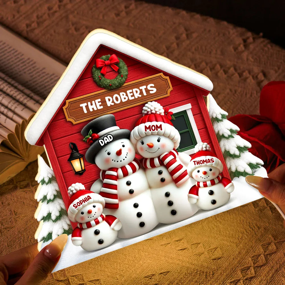 Personalized Acrylic Light Box with Snowman Family House, Cozy Christmas Décor and Unique Holiday Gift for Parents Grandparents