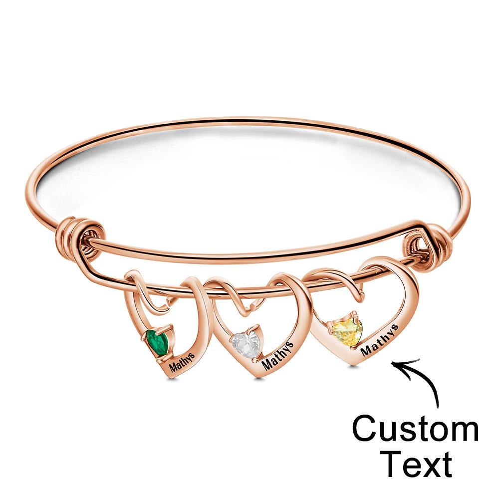 Any Names - Personalized Engraved Heart-Shaped Birthstone Bracelet