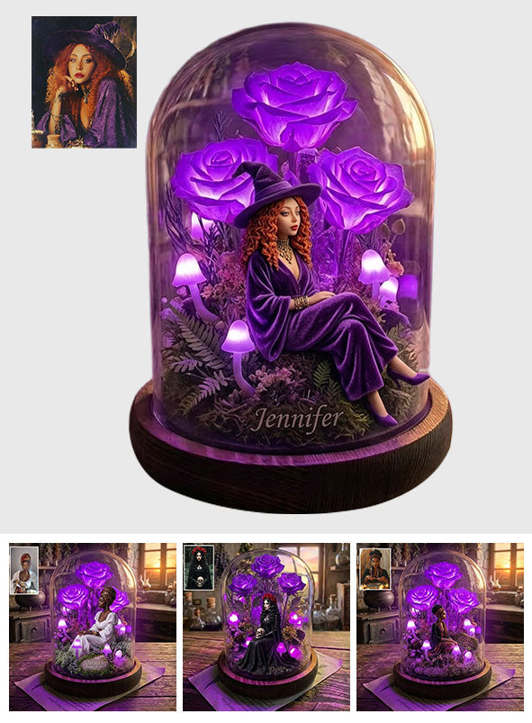 Enchanted Forest Mushroom - Personalized Witch Glowing Roses Glass Dome