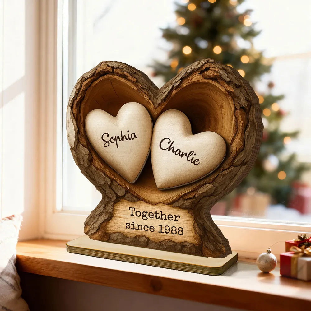 Personalized Wooden Plaque Tree Heart Keepsake for Couples, Rustic Romantic Display, Unique Gift for Wife or Husband