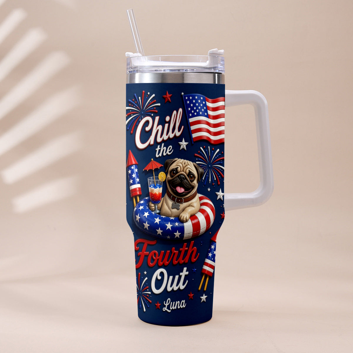 Funny Pet Chill The Fourth Out - Personalized Dog Tumbler With Plush Charm