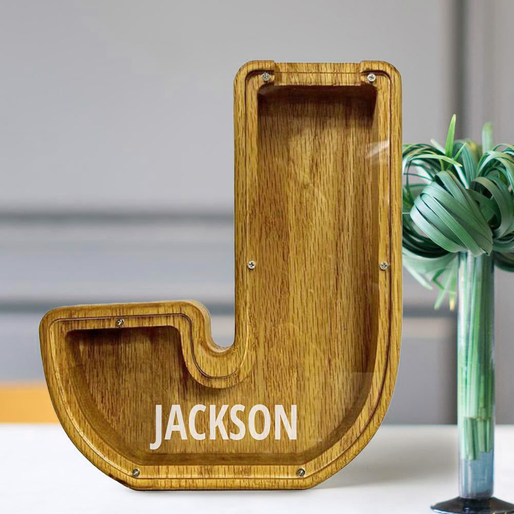 Custom Initial And Name - Personalized Letter And Name Tung Wooden Piggy Bank