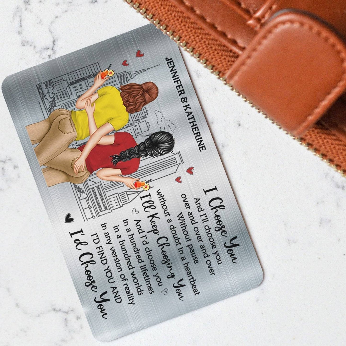 Personalized 'I Love You' Aluminum Wallet Card - Ideal for Anniversaries & Valentine's