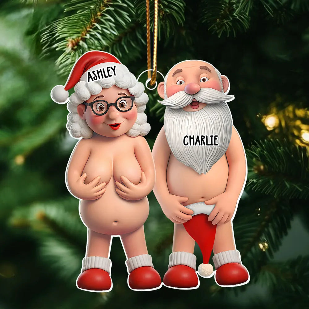 Funny Old Couple Personalized Acrylic Ornament, Nude Santa-Themed Christmas Tree Gift, Unique Holiday Decor & Cute Gift for Couples