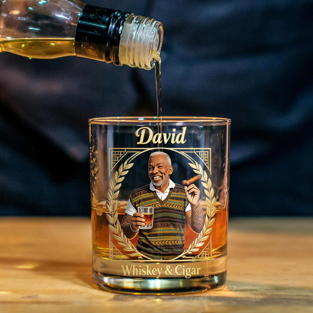 Custom Any Photo, Whiskey & Cigar - Personalized Whisky Whiskey Decanter Set