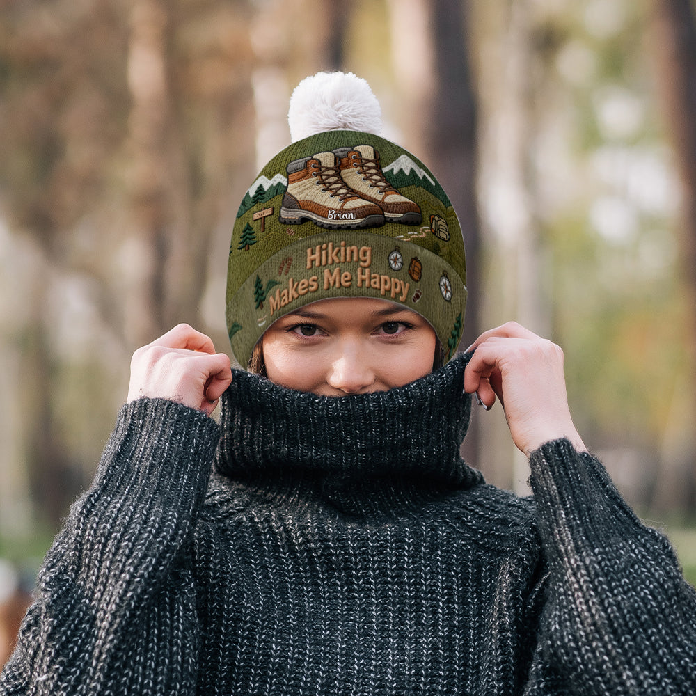 Hiking Makes Me Happy - Personalized Hiking Beanie Hat