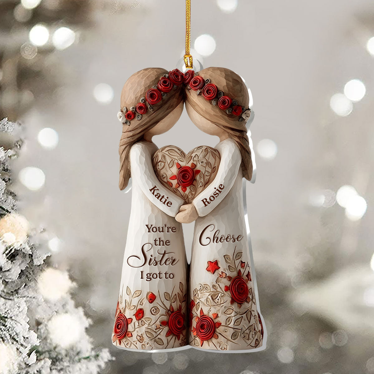 Acrylic Ornament Personalized Sister Gift, Heartwarming Sisters Hugging Heart Design for Holiday Home Decoration, Unique Keepsake