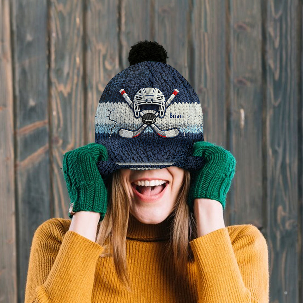 Ice Hockey Makes Me Happy - Personalized Hockey Beanie Hat