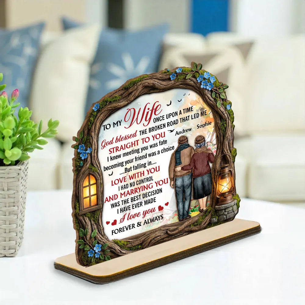To My Wife Personalized 2-Layer Wooden Plaque, Heartwarming Forever & Always Quote, Thoughtful Unique Gift for Her