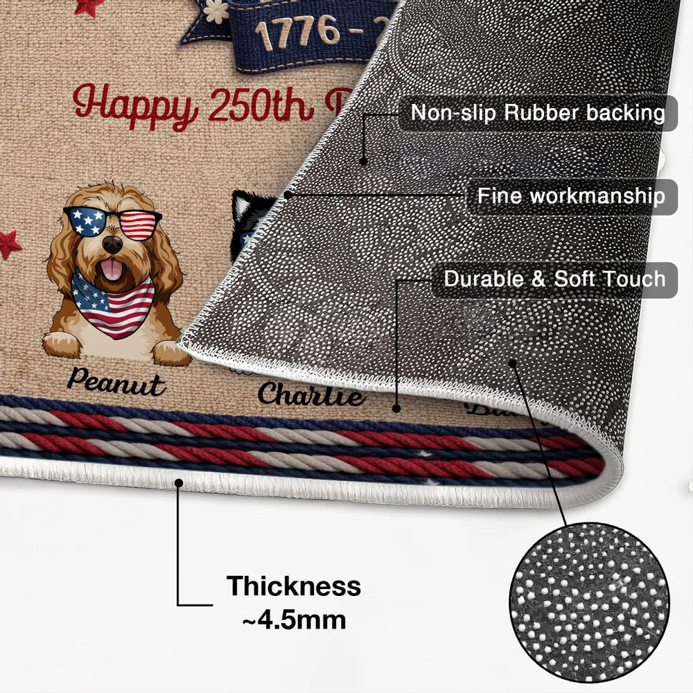 Personalized USA 250th Birthday Dog Standard Doormat for Entryway - Custom Pet Gift Idea with Patriotic Style