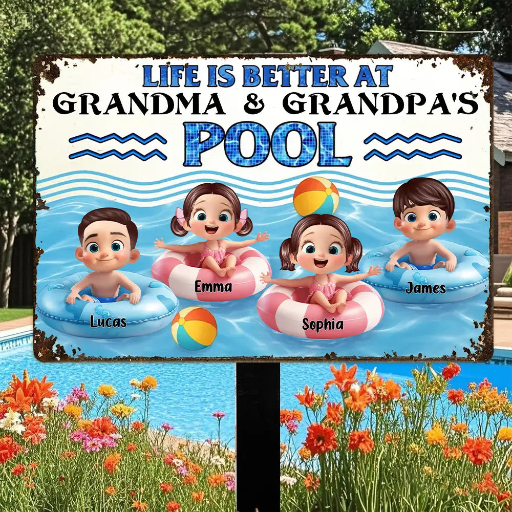 Personalized Iron Pool Sign for Family Poolside Decor