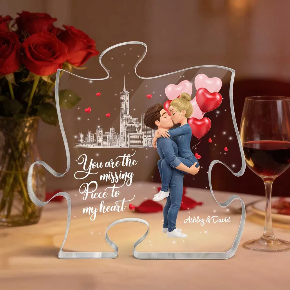 Puzzle Acrylic Block Plaque, You Are The Missing Piece To My Heart, Romantic Kissing Couple Keepsake Gift For Couple
