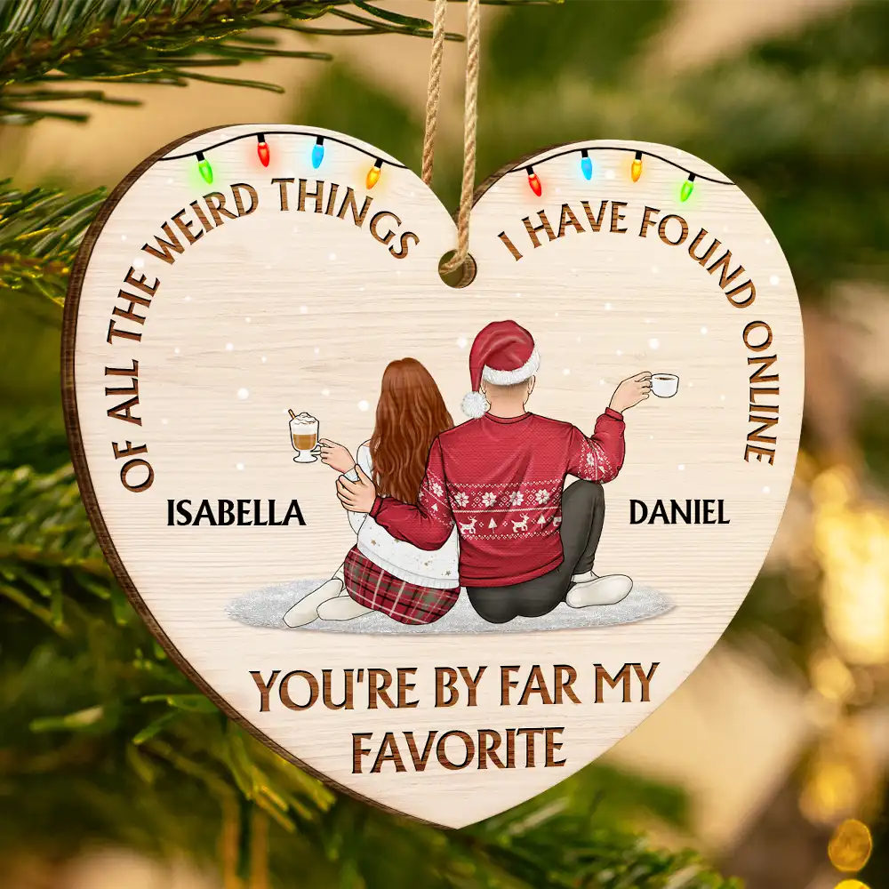 Personalized Couple Heart Wooden Ornament With Funny Love Quote, Cozy Christmas Tree Decor, Unique Gift for Husband or Wife