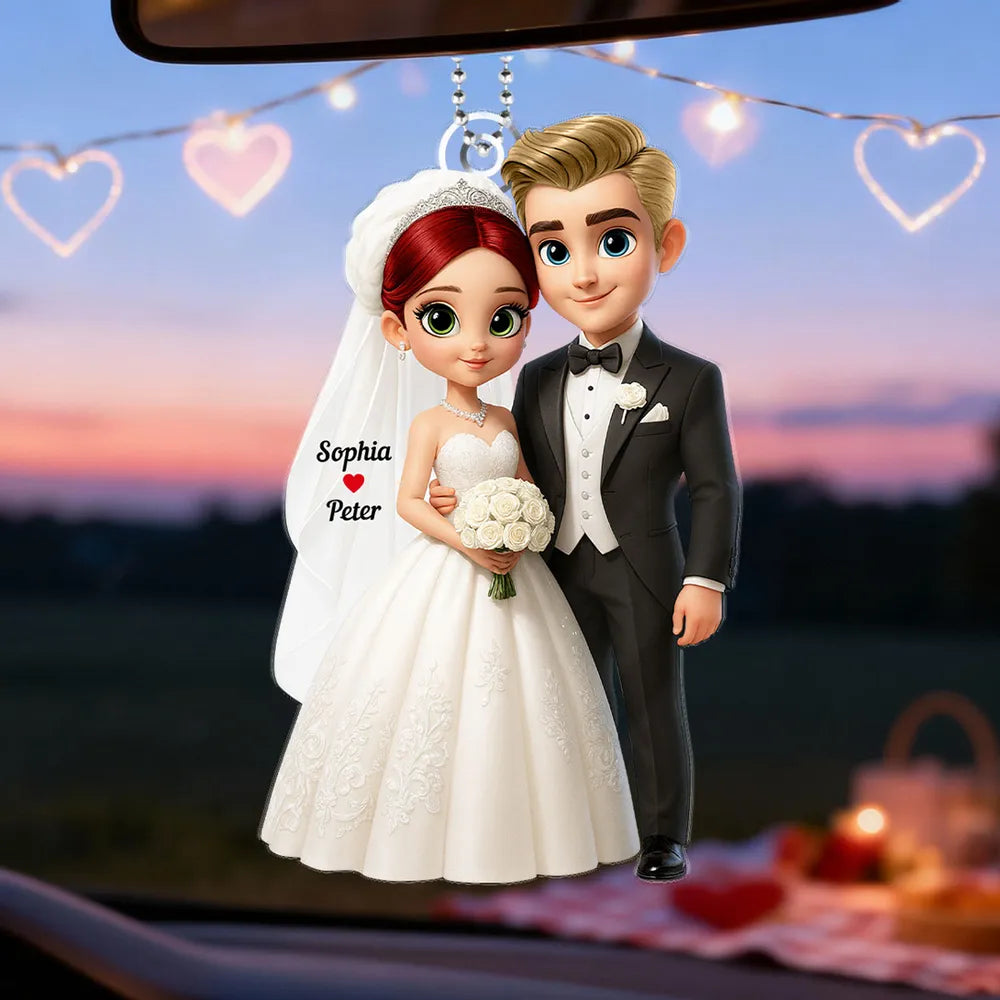 Wedding Couple Acrylic Car Hanger Romantic Rearview Mirror Charm Sweet Car Decor Unique Gift for Couples