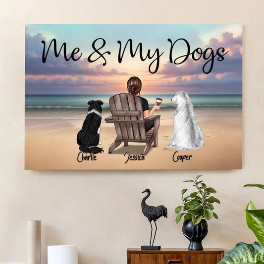 Personalized “Me & My Dogs” Beach Sunset Poster, Custom Pet Lover Wall Art, Unique Gift for Dog Owners