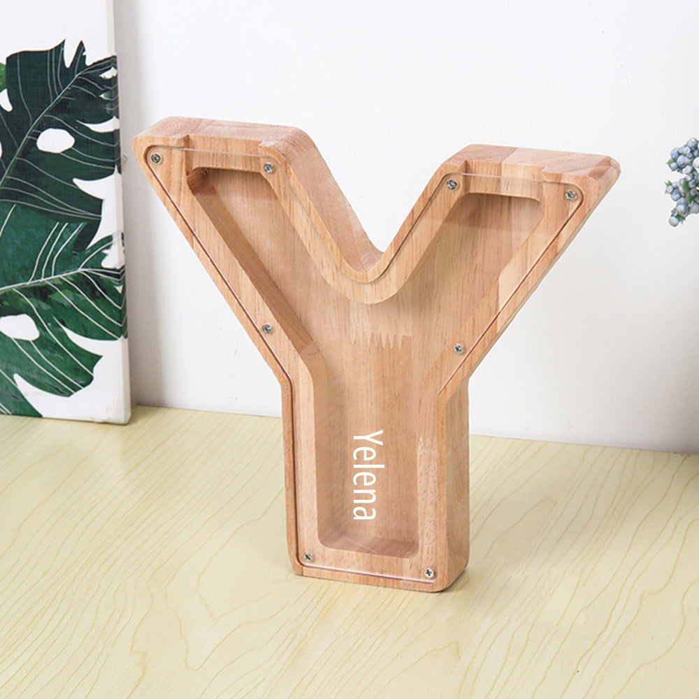 Custom Initial And Name - Personalized Letter And Name Light Wooden Piggy Bank