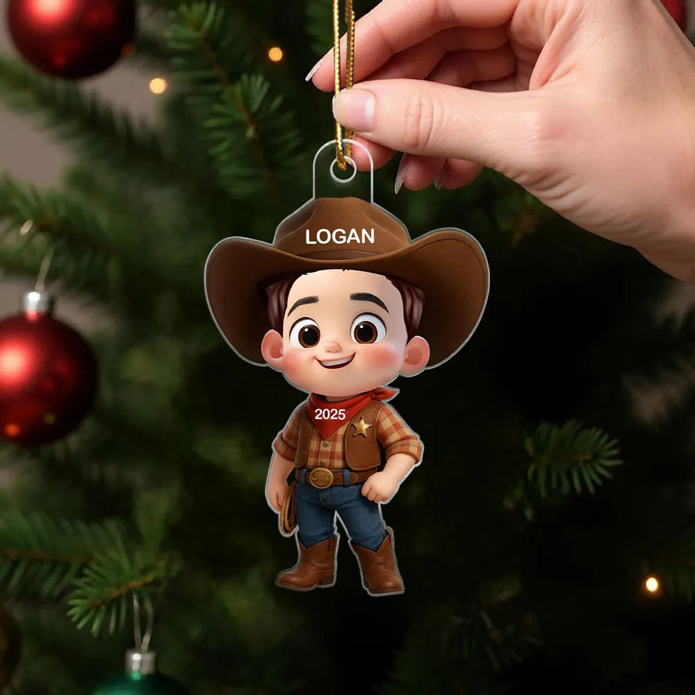 Personalized Cowboy Acrylic Ornament, Ideal Holiday Decoration and Gift for Kids