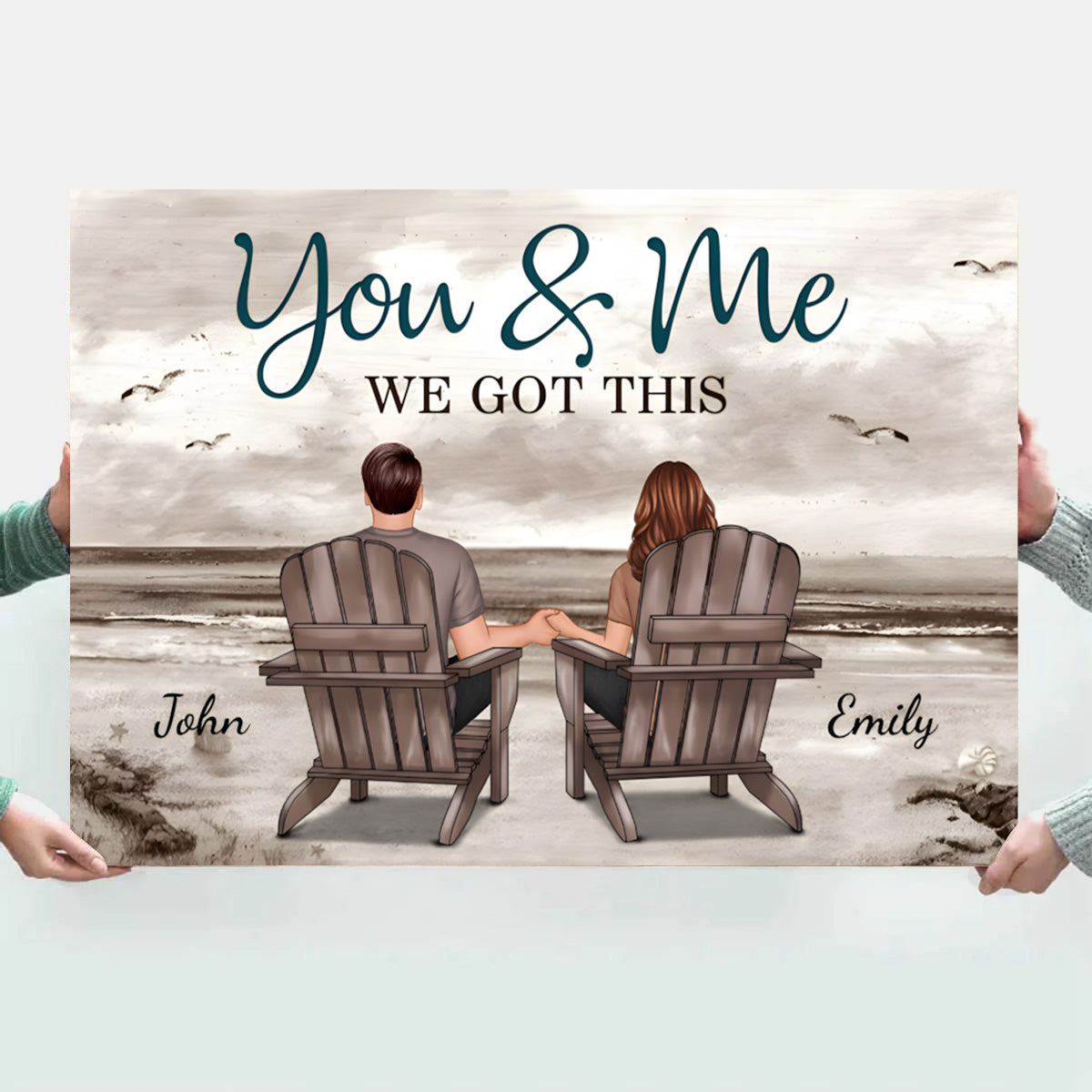 Romantic Beach Canvas for Couples, custom art with 'You & Me' vibe, perfect anniversary decor and a creative gift