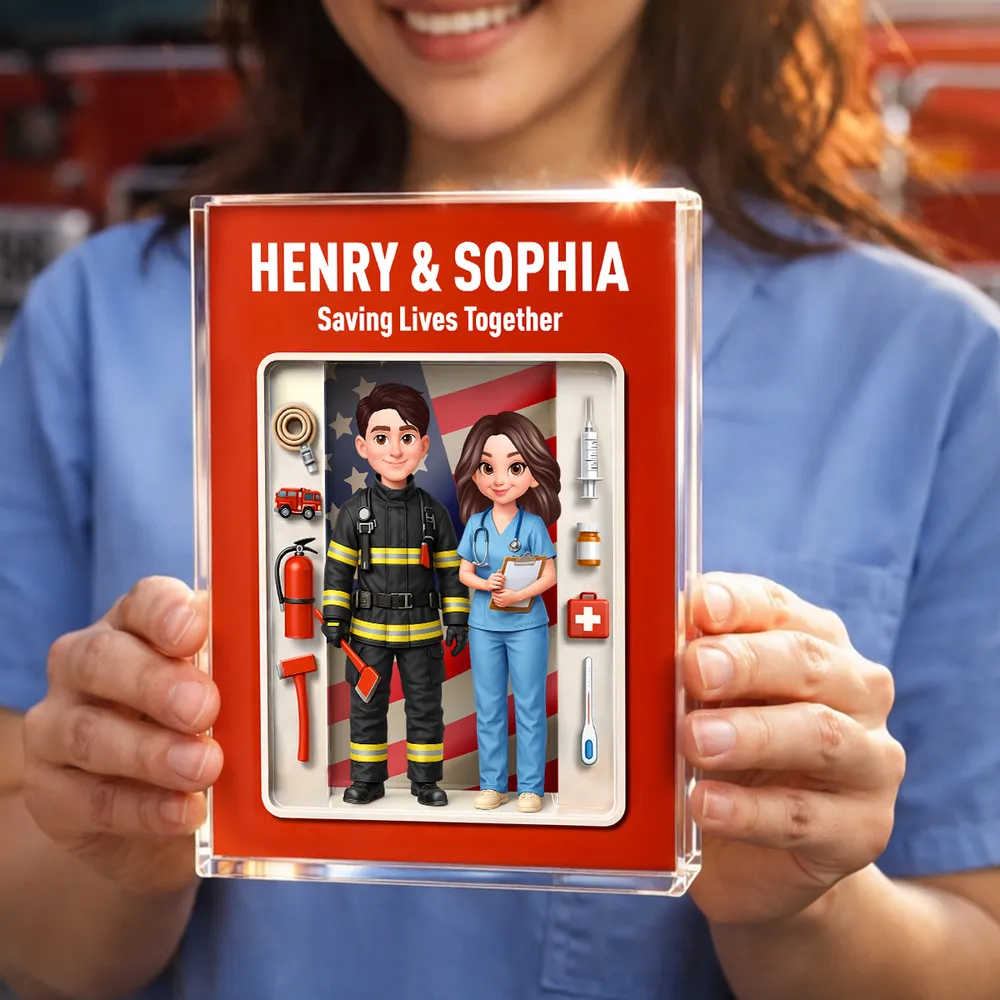 Personalized Rectangle Acrylic Block Plaque for a Firefighter & Nurse Couple - Unique Desk Decor Gift