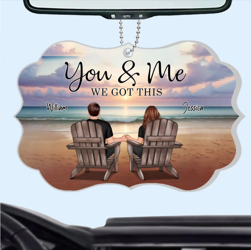 Couple Sitting Realistic Beach Landscape - Personalized Poster, Keychain, Plaque, Ornament and Pillow, Unique Gift