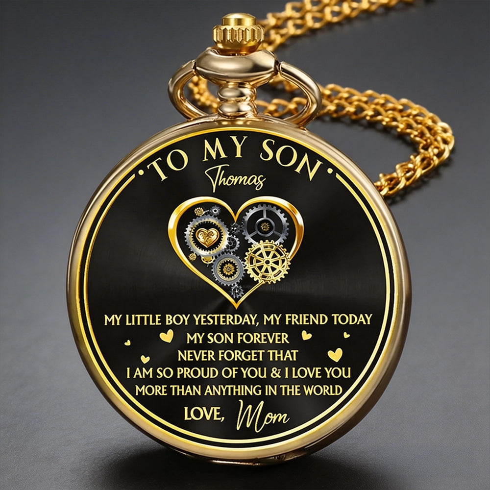 Custom Pocket Watch For Son, 'So Proud Of You' Love Note Style, Timeless Gift Keepsake For Him