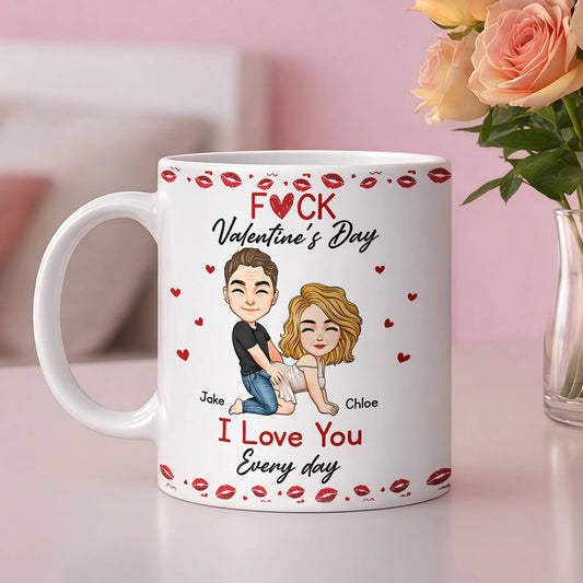 Ceramic Mug With Playful Valentine Hearts and Kiss Prints, Personalized Couple Gift, Funny Romantic Daily Coffee Surprise