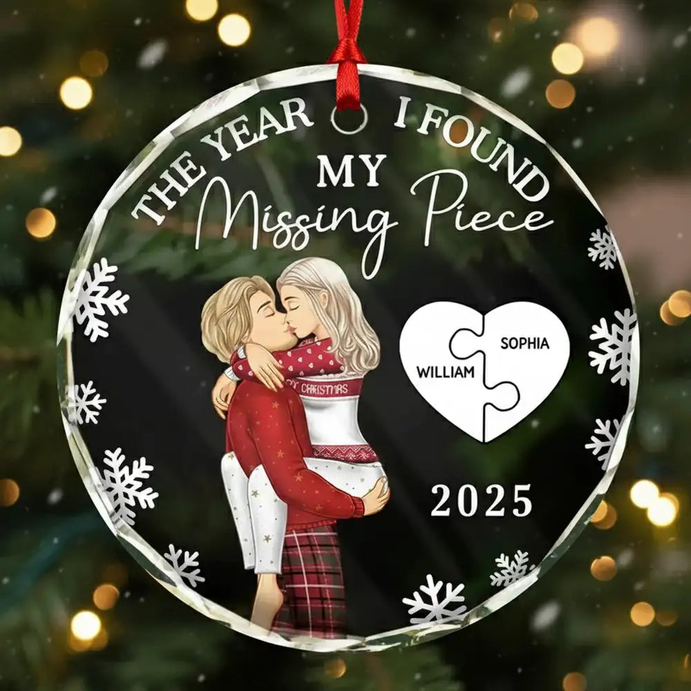 Crystal Ornament with Puzzle Love Design, Romantic Christmas Theme, Perfect Gift for Couples