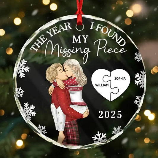 Crystal Ornament with Puzzle Love Design, Romantic Christmas Theme, Perfect Gift for Couples