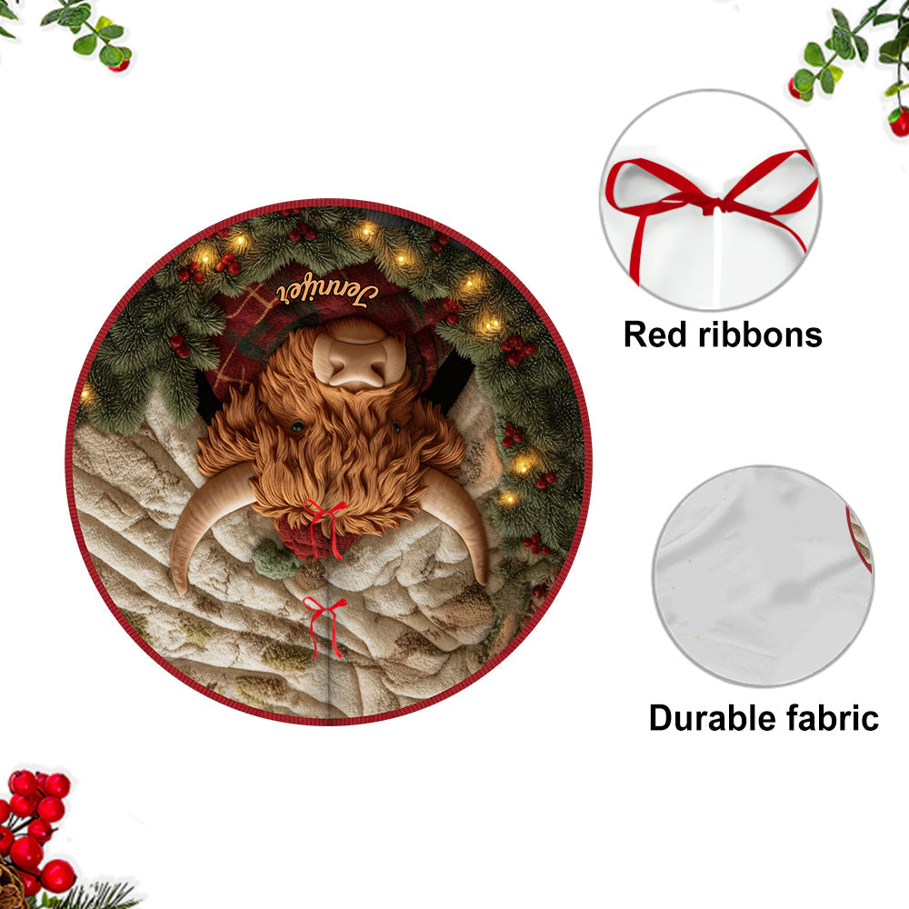 Highland Cow Christmas - Personalized Highland Cow Shaped Tree Skirt