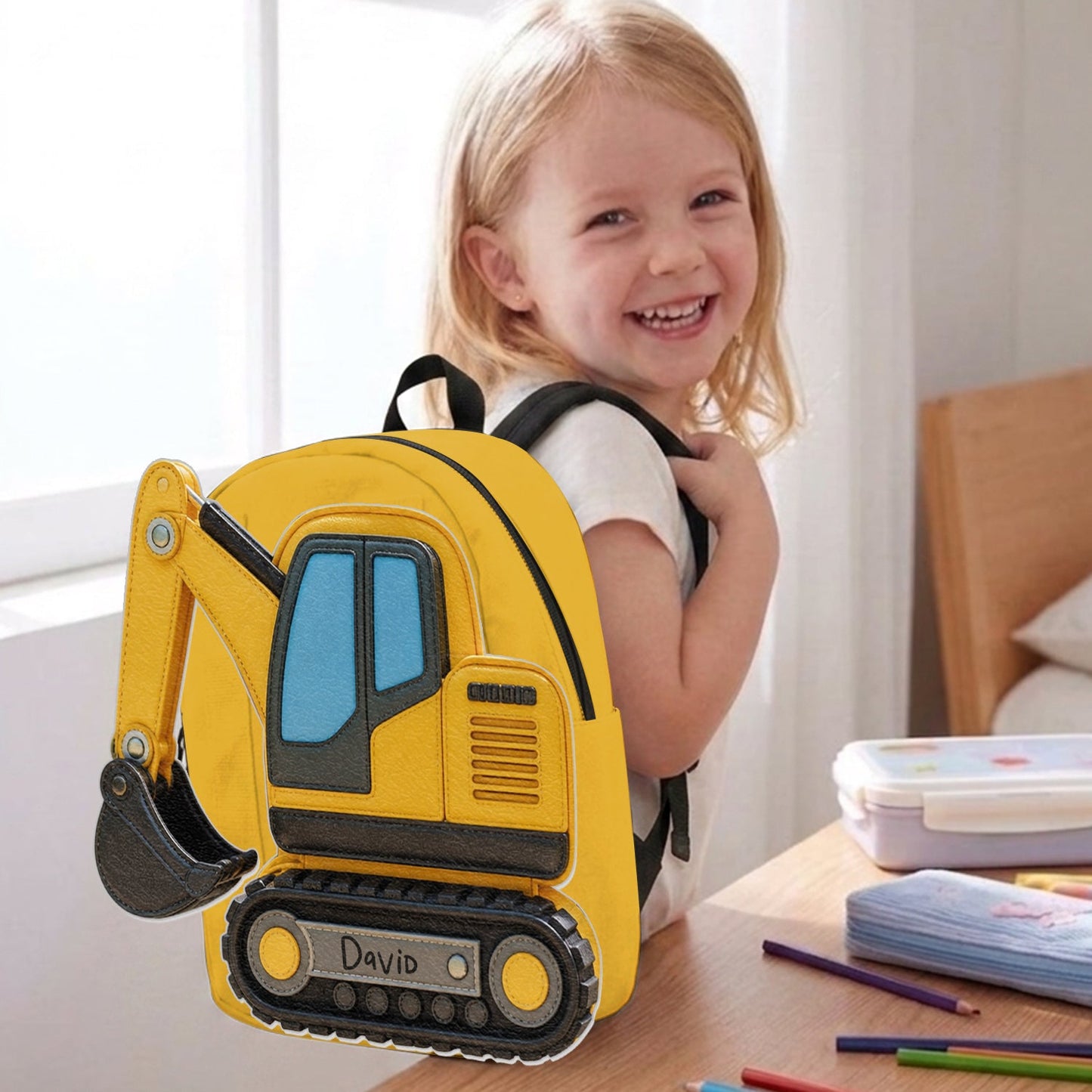 Kids Love Excavator, Unicorn, Capybara, Dinosaur - Personalized Kid Changeable Leather Patch Backpack