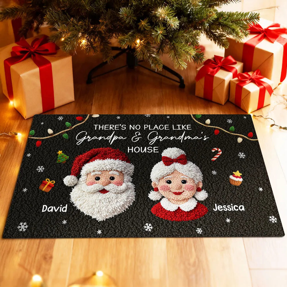 Christmas Doormat for Grandparents, Santa & Mrs. Claus Art, Non-Slip, Cozy Entry, Unique Personalized Gift