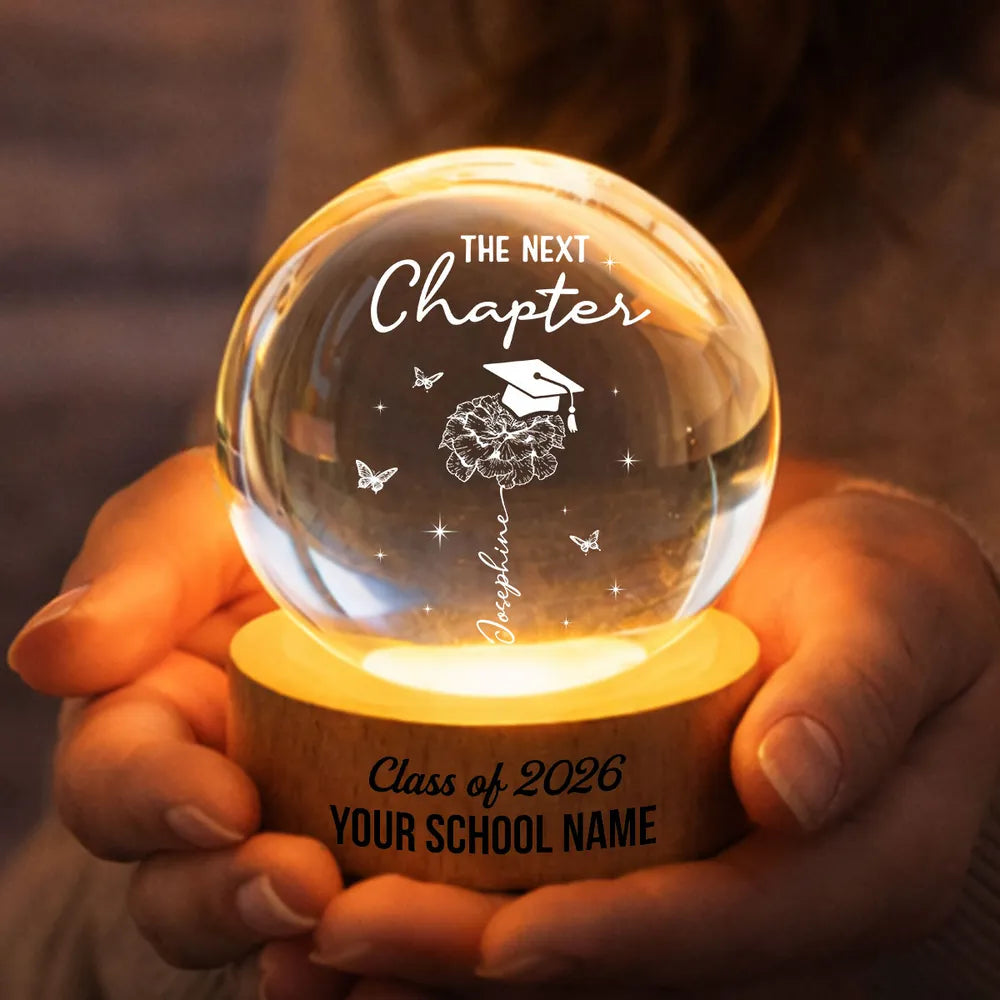 Personalized Globe Lamp Night Light, The Next Chapter Graduation Cap Floral Design, Cozy Dorm Decor, Unique Gift
