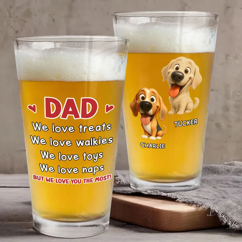 Dog-Themed Beer Glass for Dad – Cute Illustration Design, Heartwarming Gift for Father’s Day