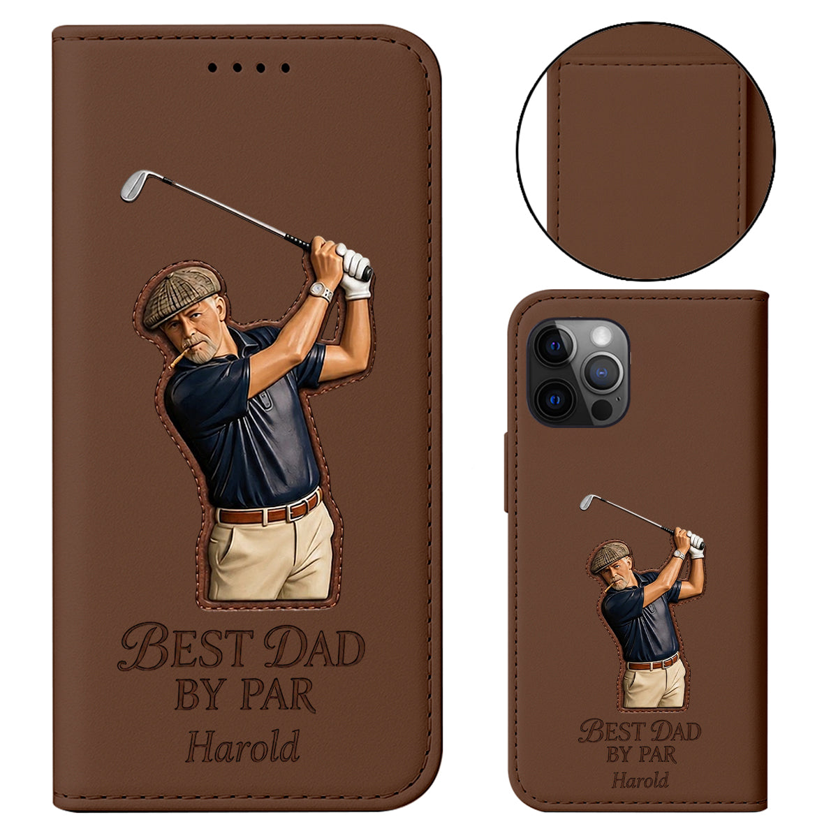 Best Dad By Par - Personalized Father Wallet Phone Case With Strap