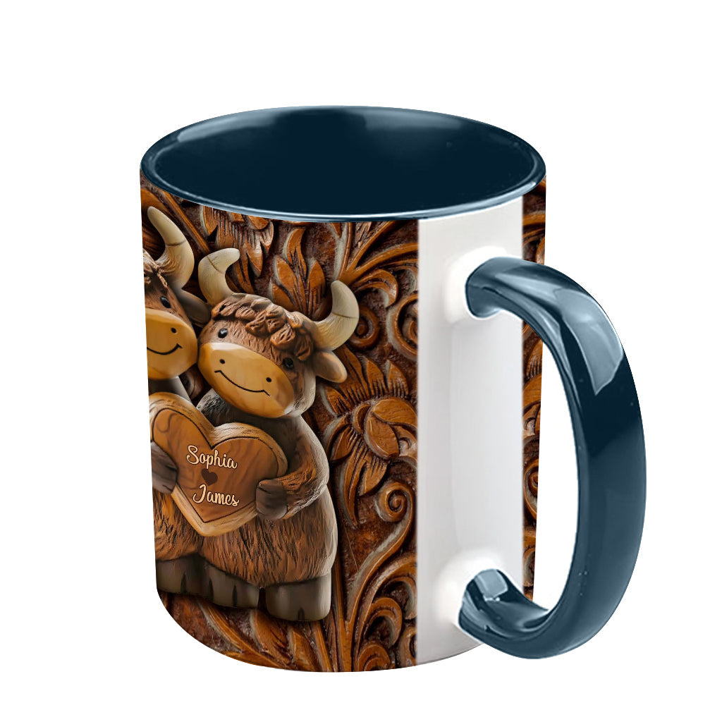 Cute Highland Cow Couple - Personalized Highland Cow Accent Mug